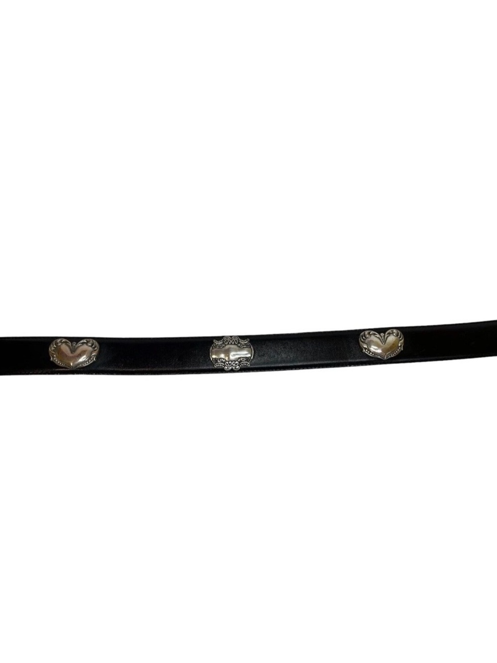 Fossil Genuine Leather Black Belt Heart Rectangle Concho Silver Medallion BT7713 - Picture 11 of 11